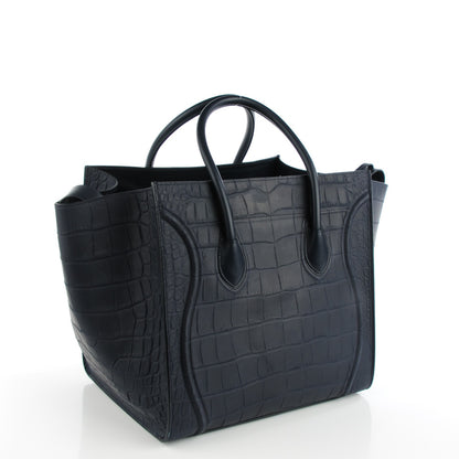 Celine Crocodile Embossed Nubuck Medium Phantom Luggage Navy 3 of 7