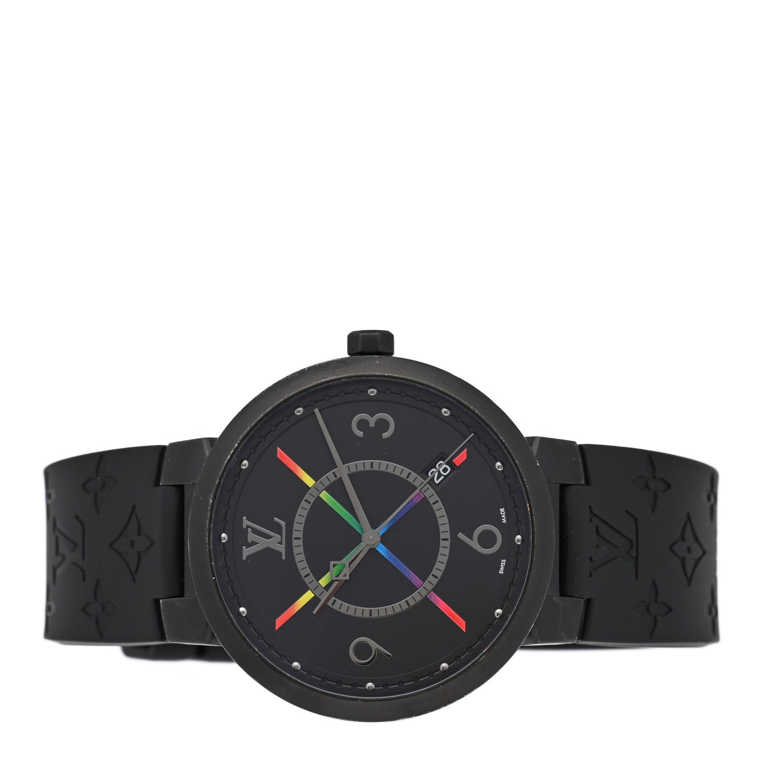 Louis Vuitton Stainless Steel Rubber 39mm Tambour Slim Rainbow Quartz Watch Black 2 of 5