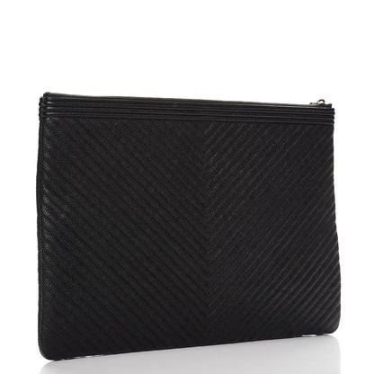 Chanel Caviar Chevron Large Boy Cosmetic Case Black 3 of 8