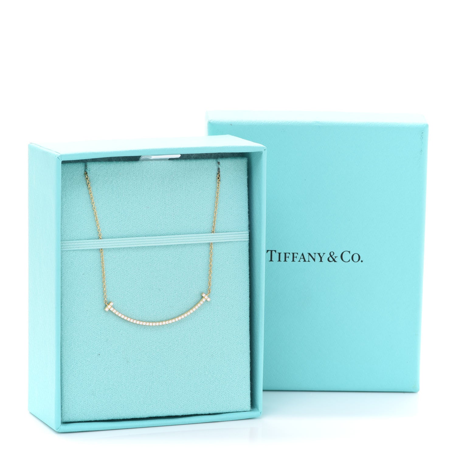 Tiffany 18K Yellow Gold Diamond Small T Smile Pendant Necklace 7 of 7