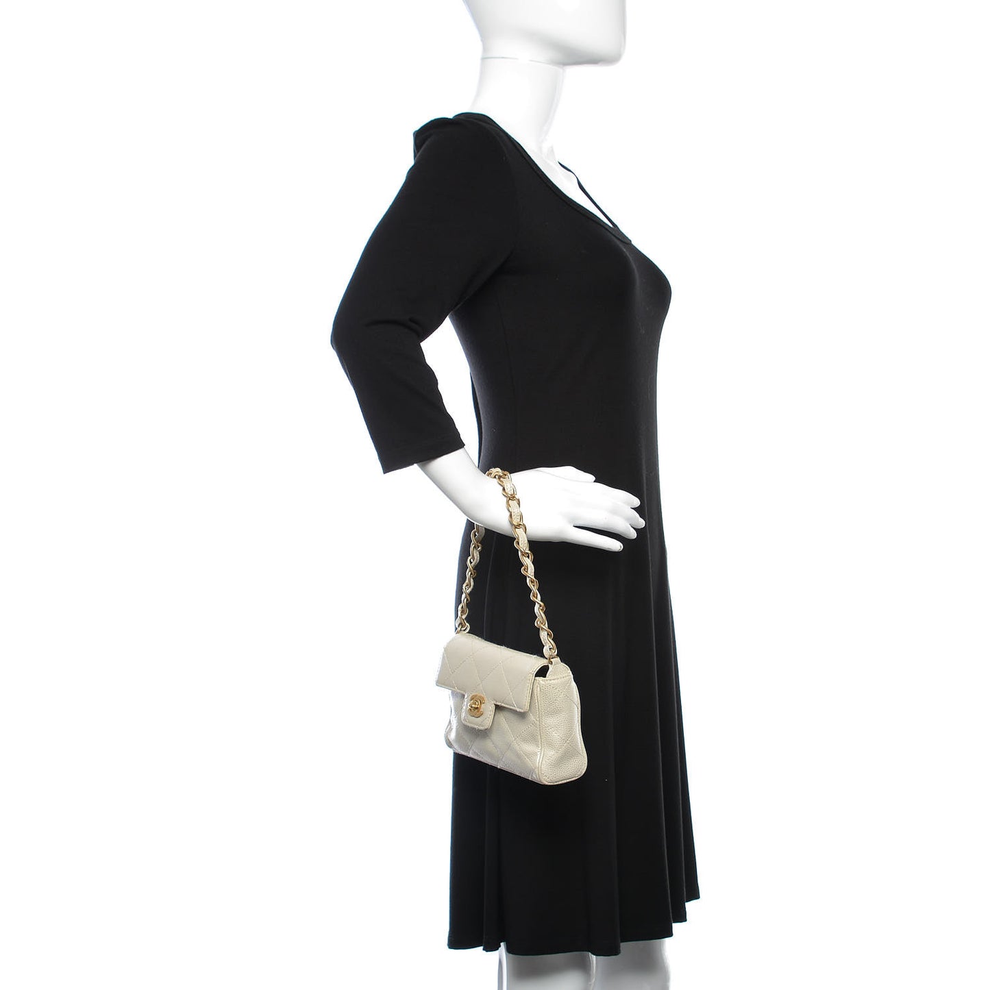Caviar Quilted Mini Evening Bag Pearl