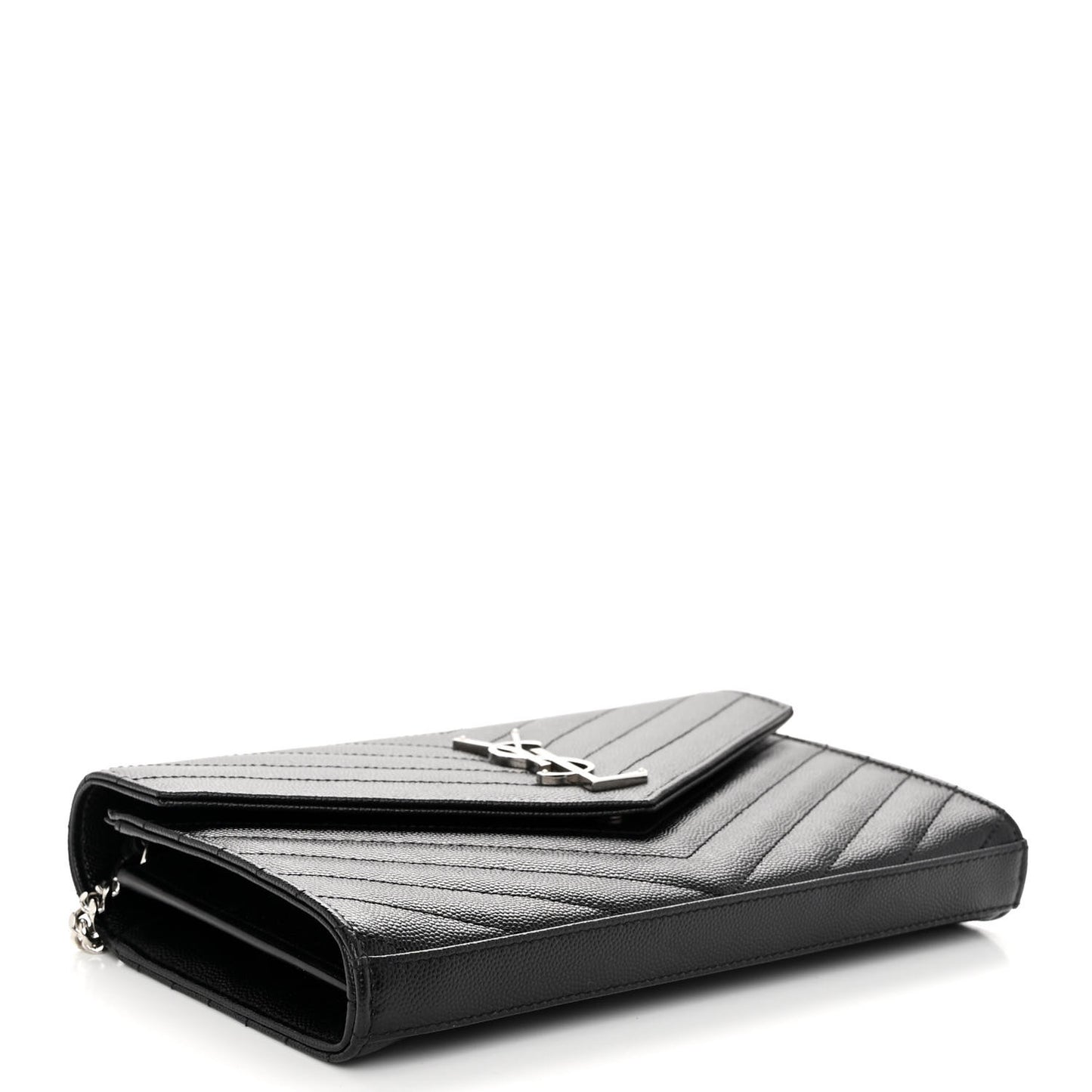 Grain De Poudre Matelasse Chevron Monogram Chain Wallet Black