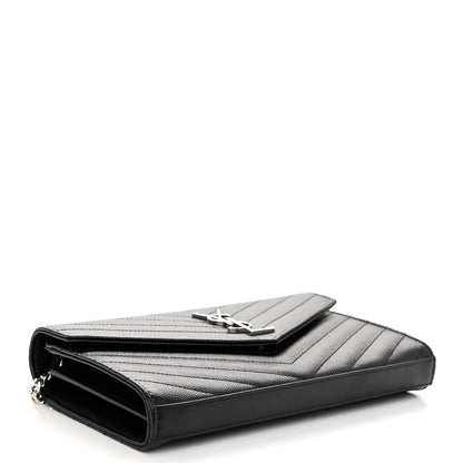 Saint Laurent Grain De Poudre Matelasse Chevron Monogram Chain Wallet Black 4 of 9