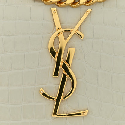 Saint Laurent Calfskin Crocodile Embossed Medium Monogram Sunset Blanc Vintage 11 of 12