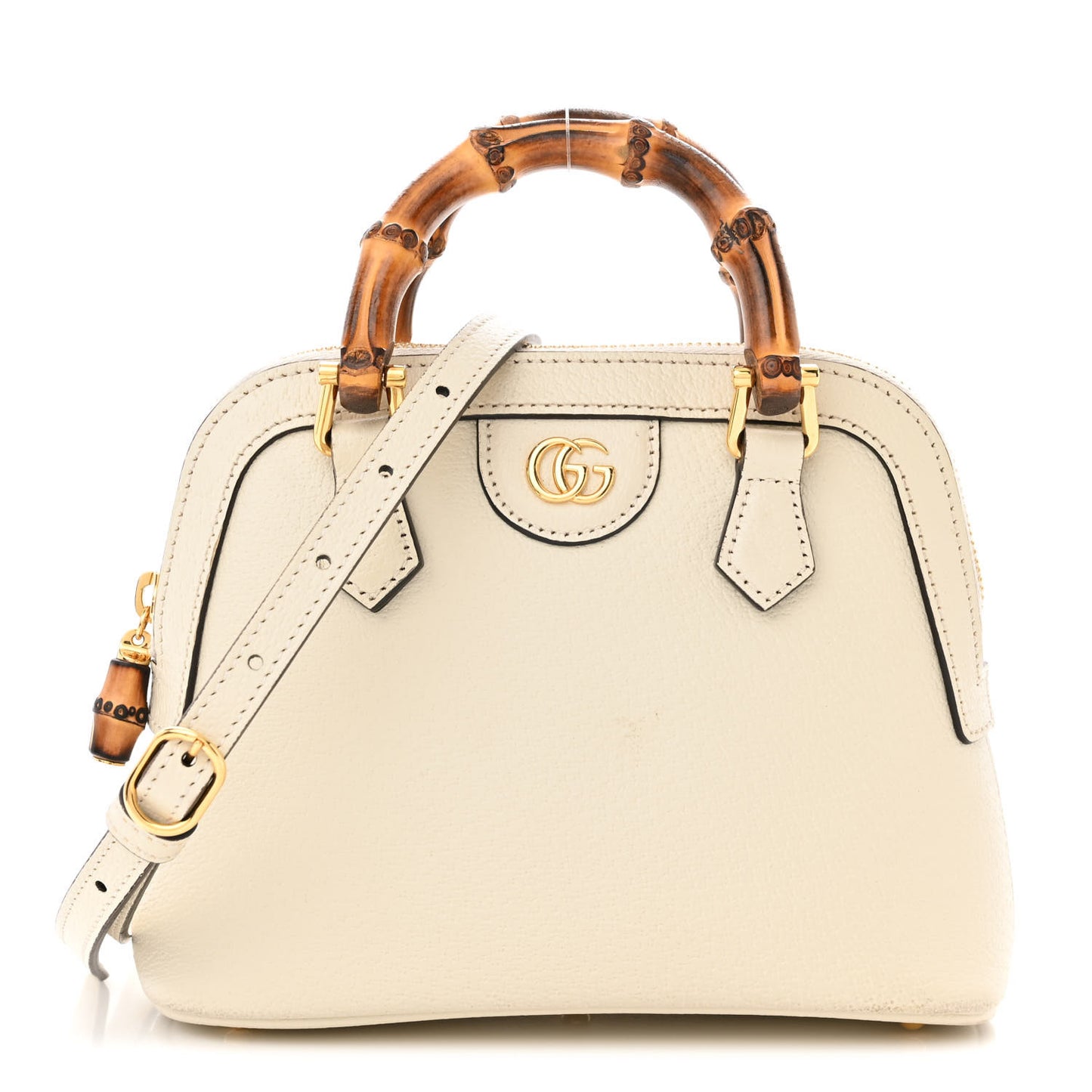 Textured Dollar Calfskin Mini Diana Dome Tote Bag White