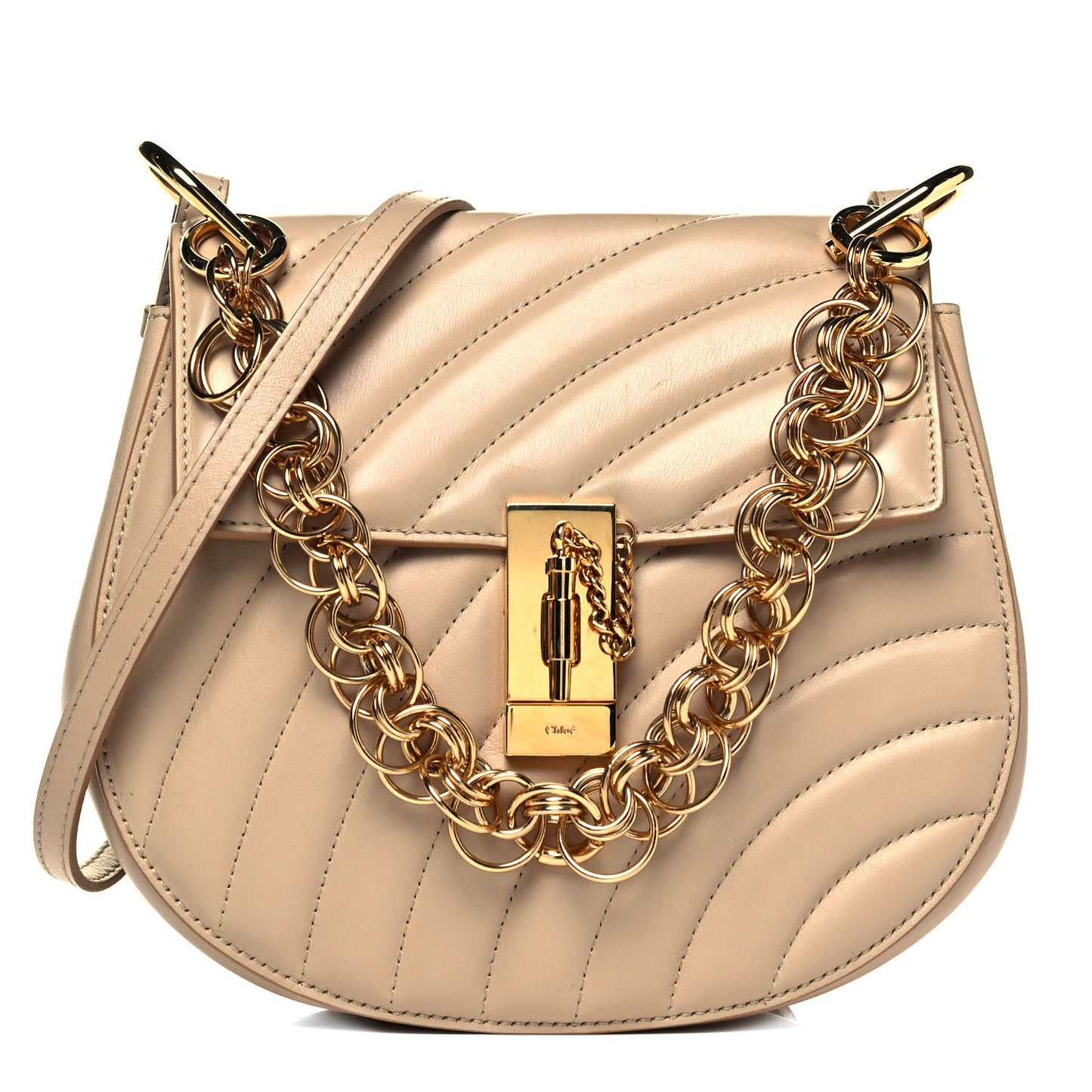 Calfskin Quilted Mini Drew Bijou Shoulder Bag Pearl Beige