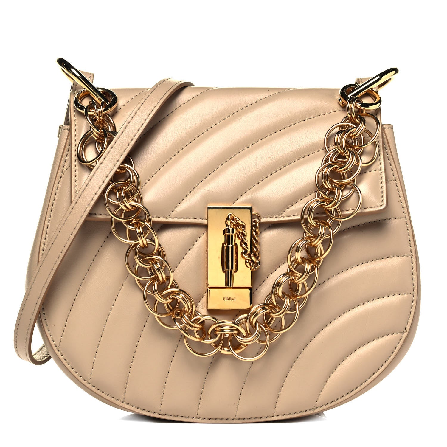 Chloe Calfskin Quilted Mini Drew Bijou Shoulder Bag Pearl Beige 1 of 8