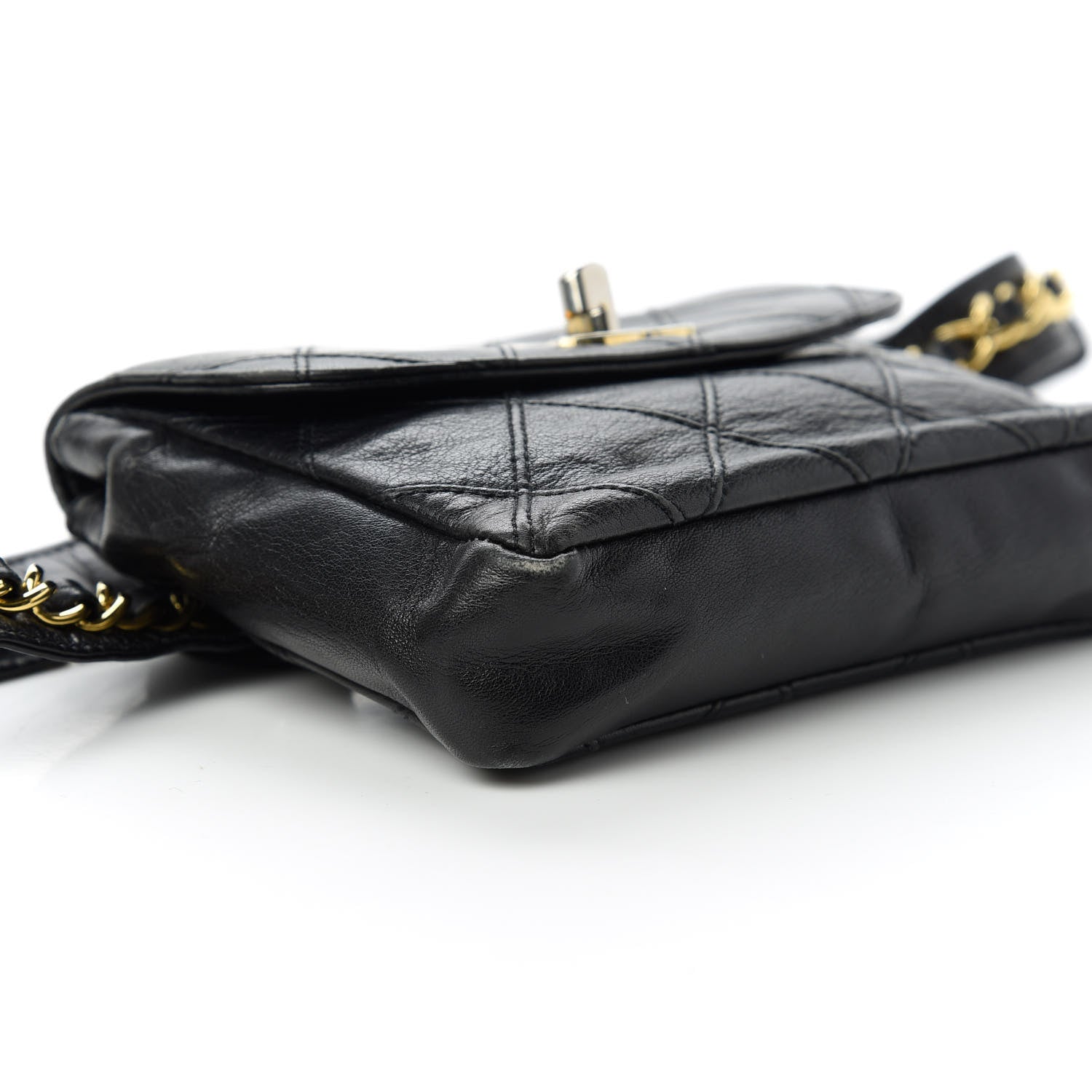 Chanel Calfskin Diamond Embossed Flap Waist Belt Bag Black 6 of 12
