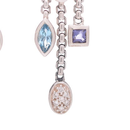 David Yurman Sterling Silver Diamond Blue Topaz Iolite Confetti 3 Row Tassel Earrings 3 of 9