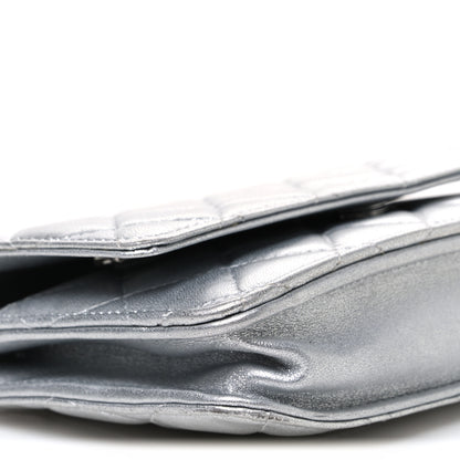 Chanel Metallic Lambskin Quilted Wallet On Chain WOC Silver 9 of 11