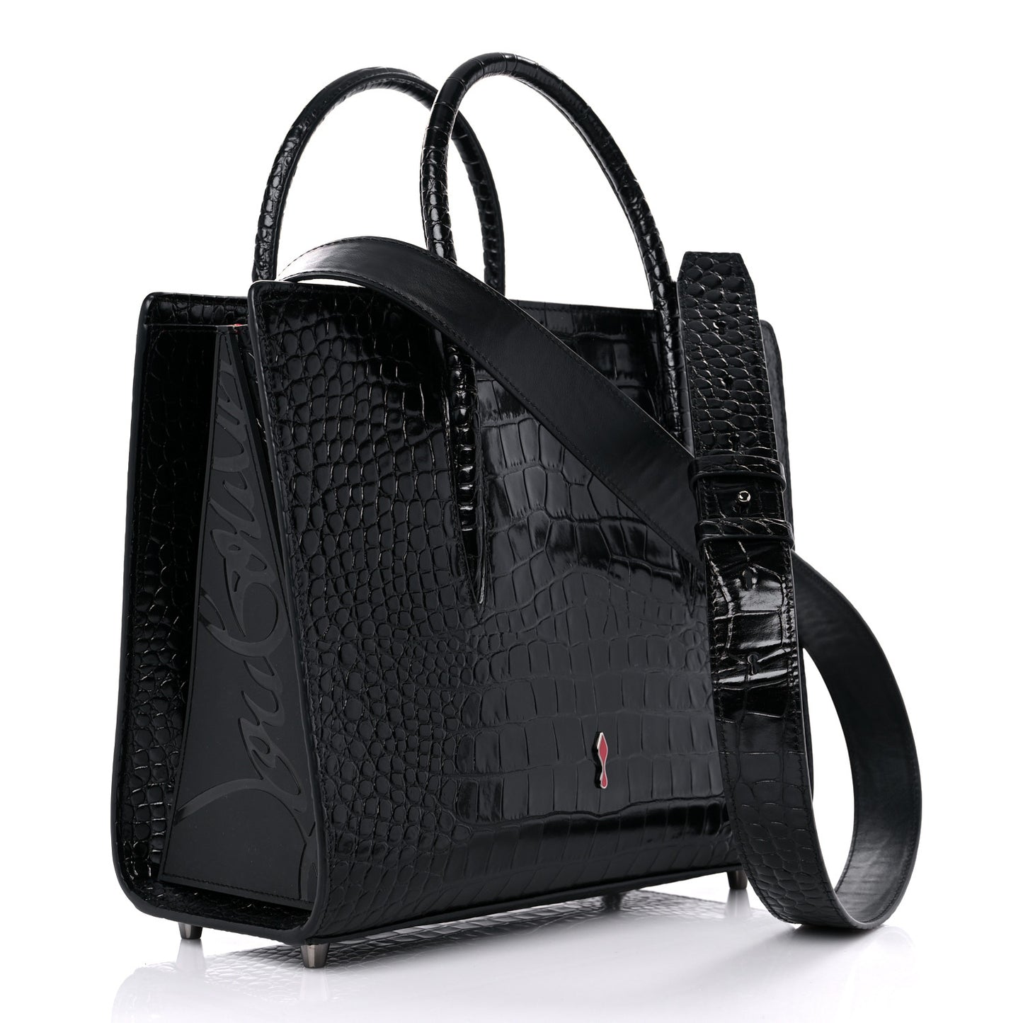 Calfskin Alligator Embossed Studded Medium Paloma Black