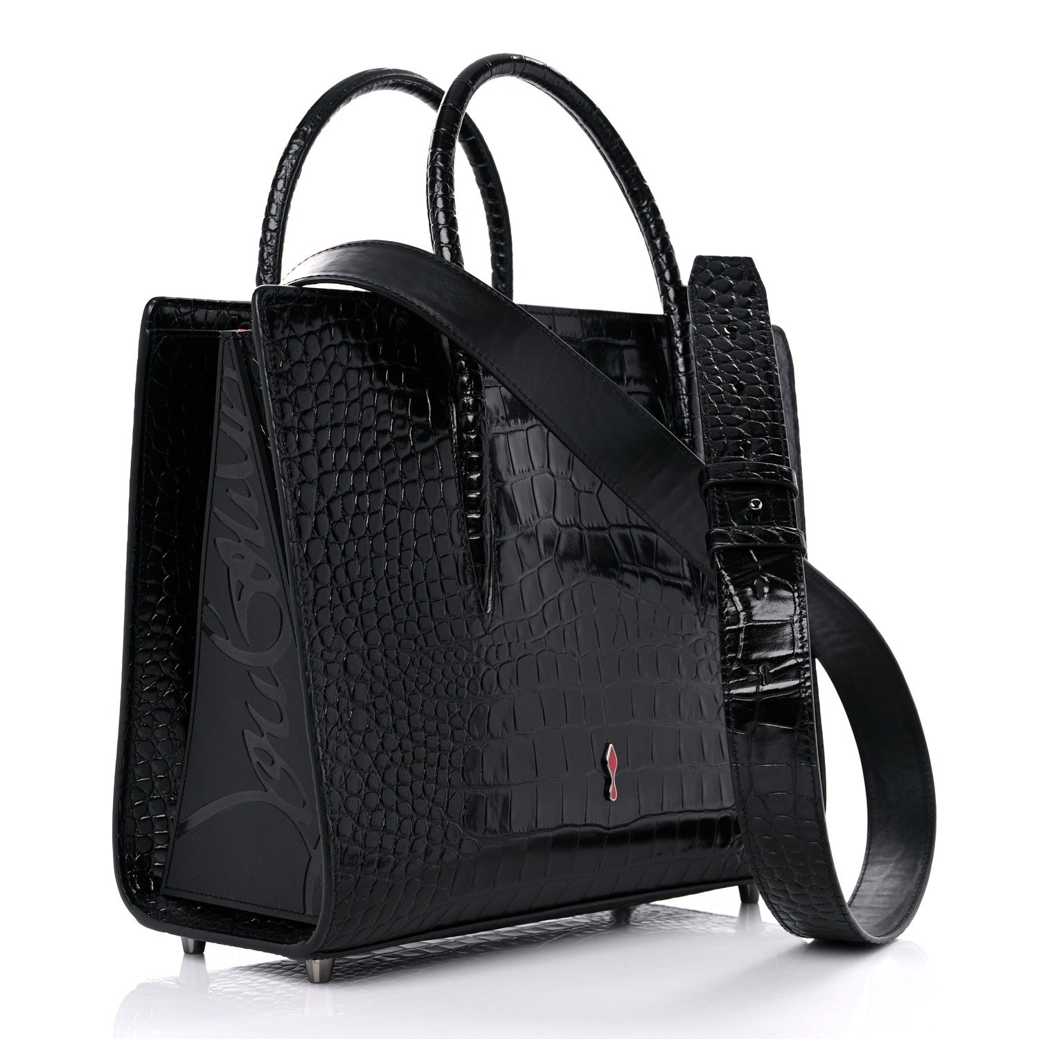 Christian Louboutin Calfskin Alligator Embossed Studded Medium Paloma Black 2 of 9