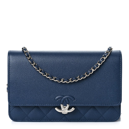 Chanel Grained Calfskin Quilted CC Box Wallet On Chain WOC Navy 1 of 11
