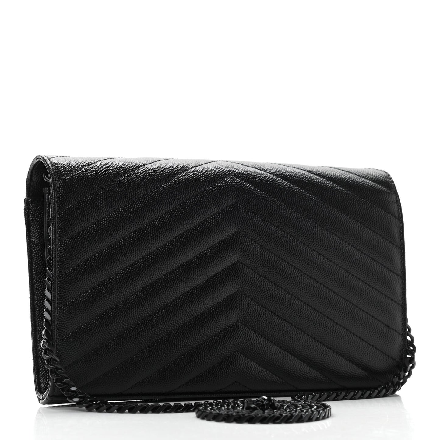 Grain De Poudre Matelasse Chevron Monogram Chain Wallet Black