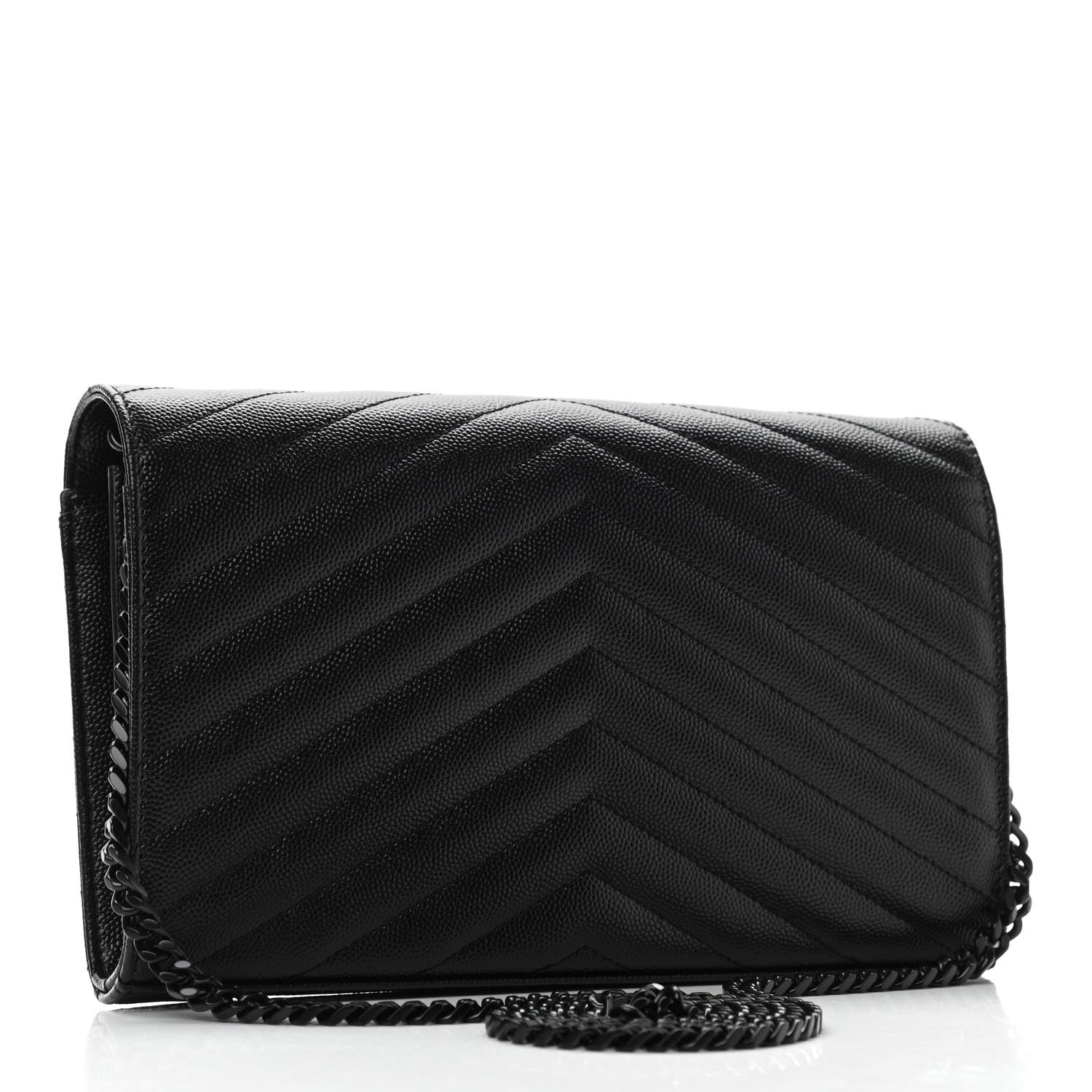 Saint Laurent Grain De Poudre Matelasse Chevron Monogram Chain Wallet Black 2 of 9