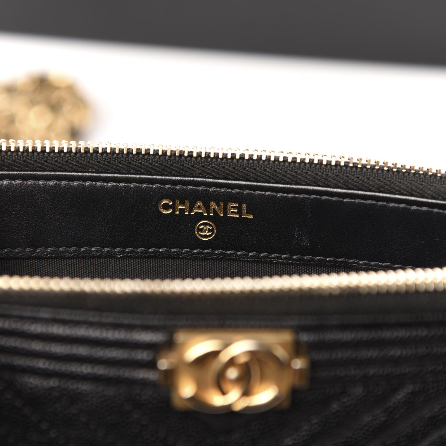Chanel Caviar Chevron Small Boy Clutch With Chain Black 6 of 12