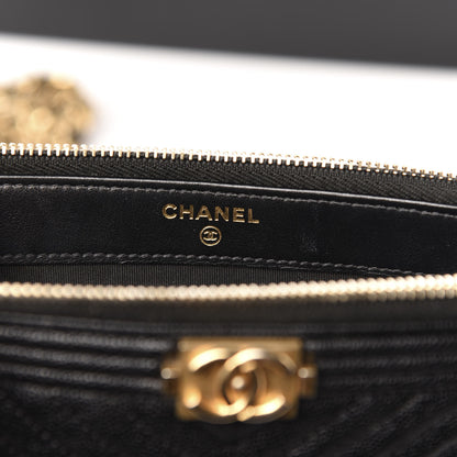 Chanel Caviar Chevron Small Boy Clutch With Chain Black 6 of 12