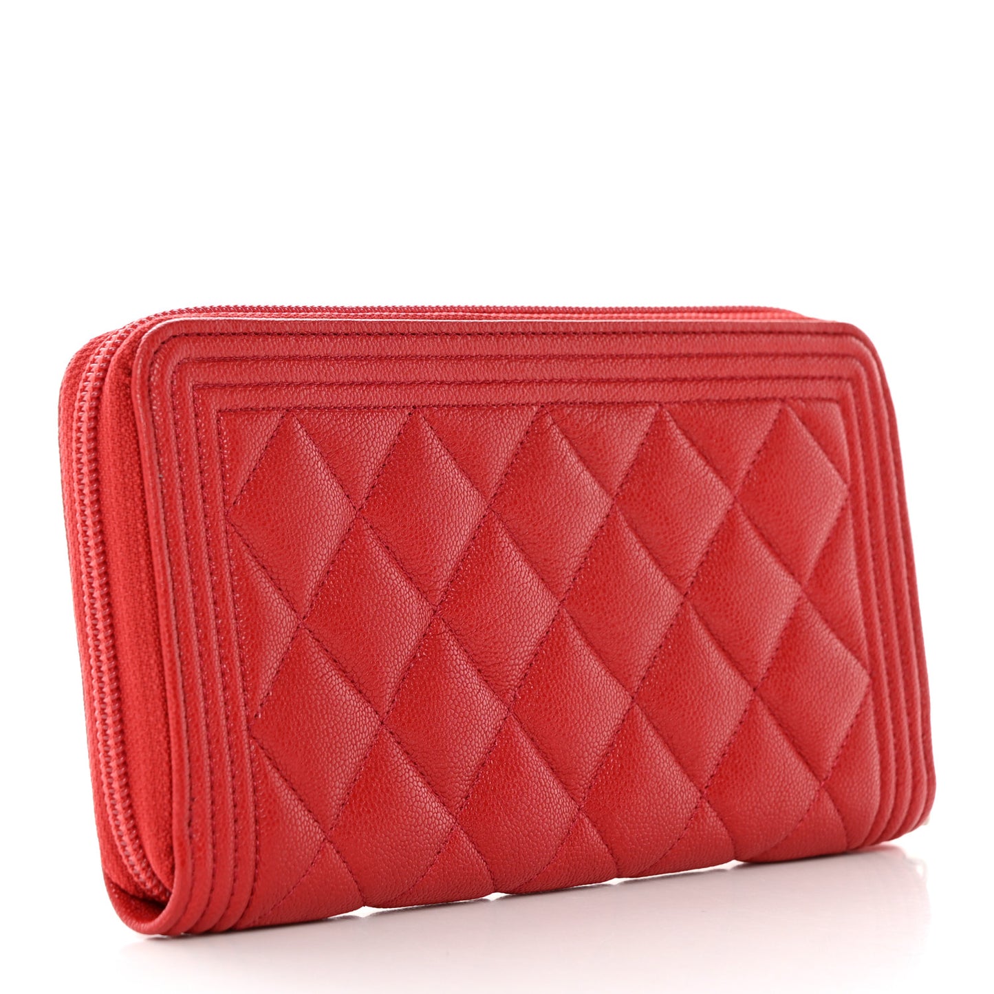 Caviar Quilted Long Boy Zip Around Wallet Red