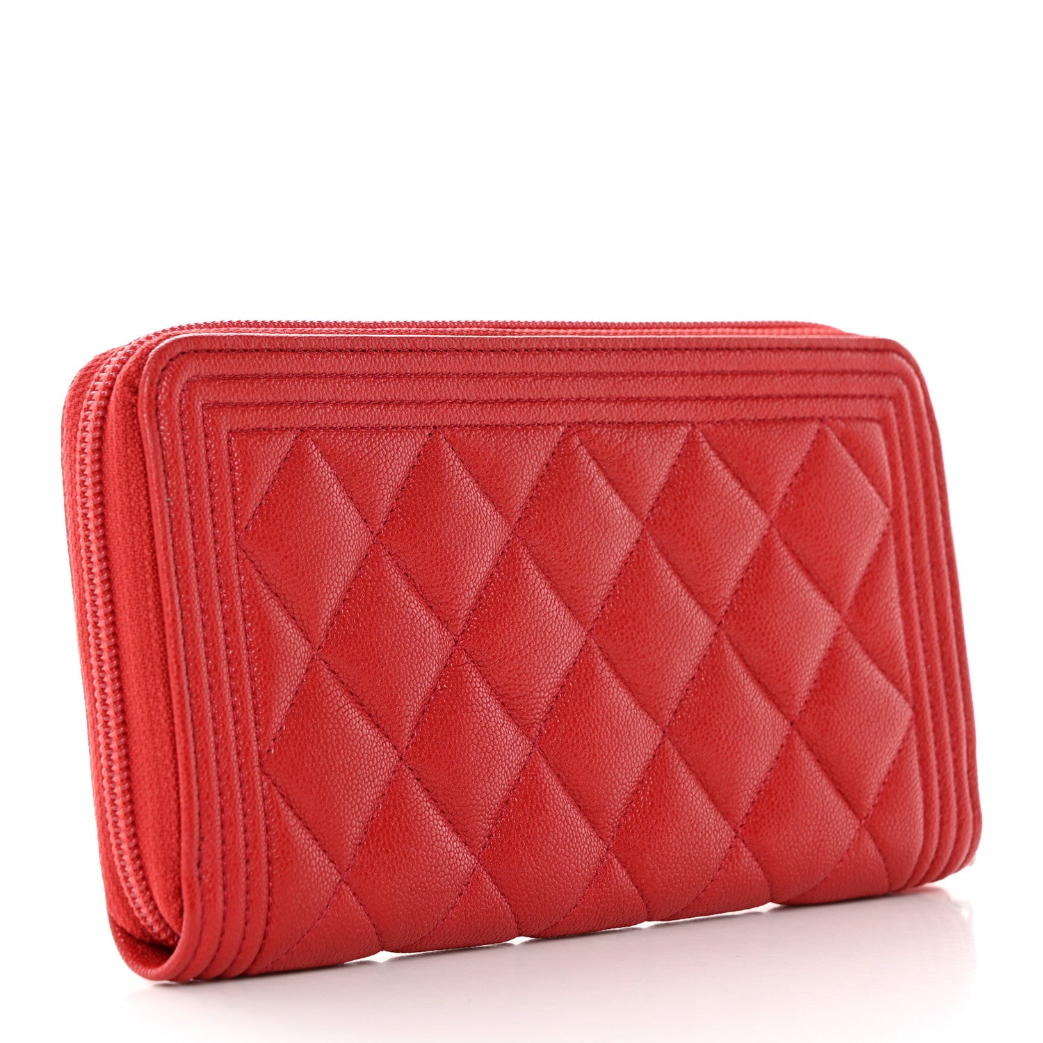 Chanel Caviar Quilted Long Boy Zip Around Wallet Red 3 of 10