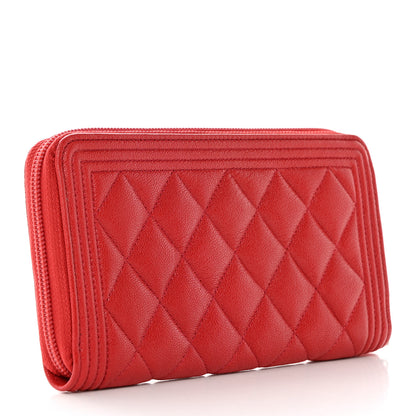 Chanel Caviar Quilted Long Boy Zip Around Wallet Red 3 of 10