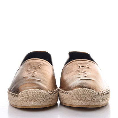 Saint Laurent Metallic Lambskin Monogram Espadrilles 39.5 Metal Carry 2 of 9