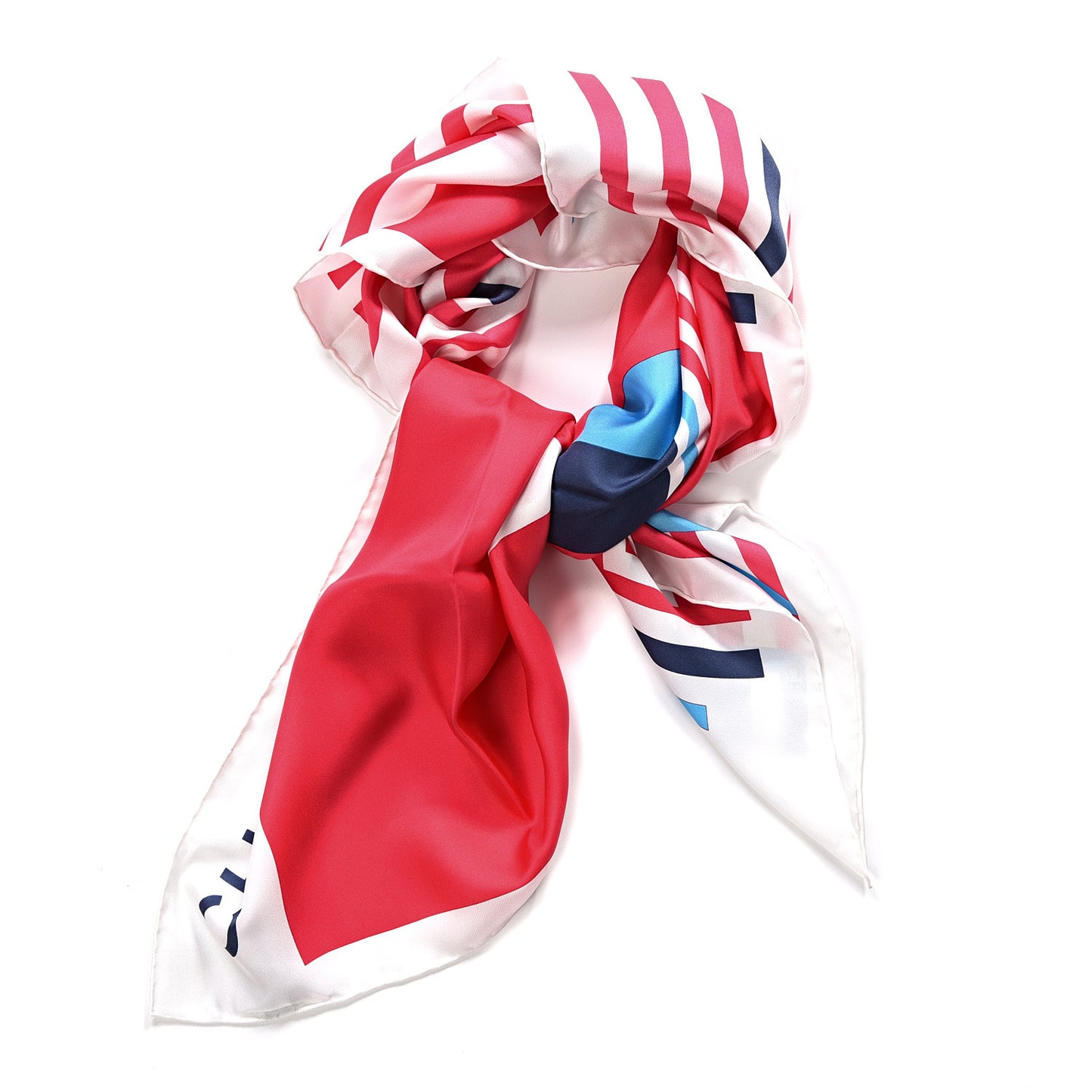 Silk Cruise Print CC Square Scarf Red White