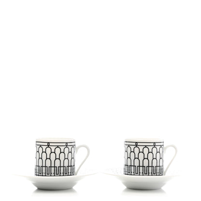 Hermes Porcelain H Deco Coffee Cup And Saucer Set Of 2 Black 3 of 14