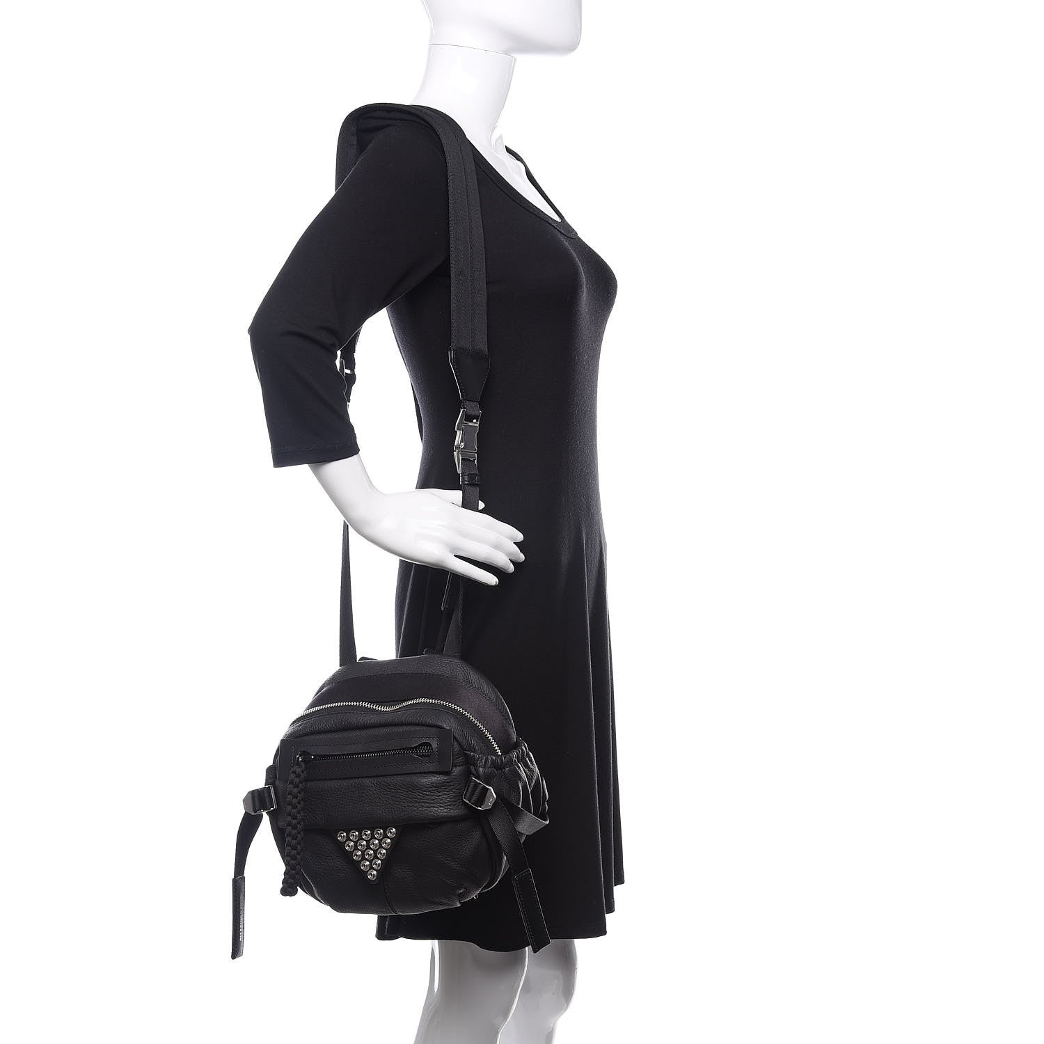 Alexander Wang Pebbled Deerskin Mesh Snap Embellished Convertible Shoulder Bag Black 2 of 9