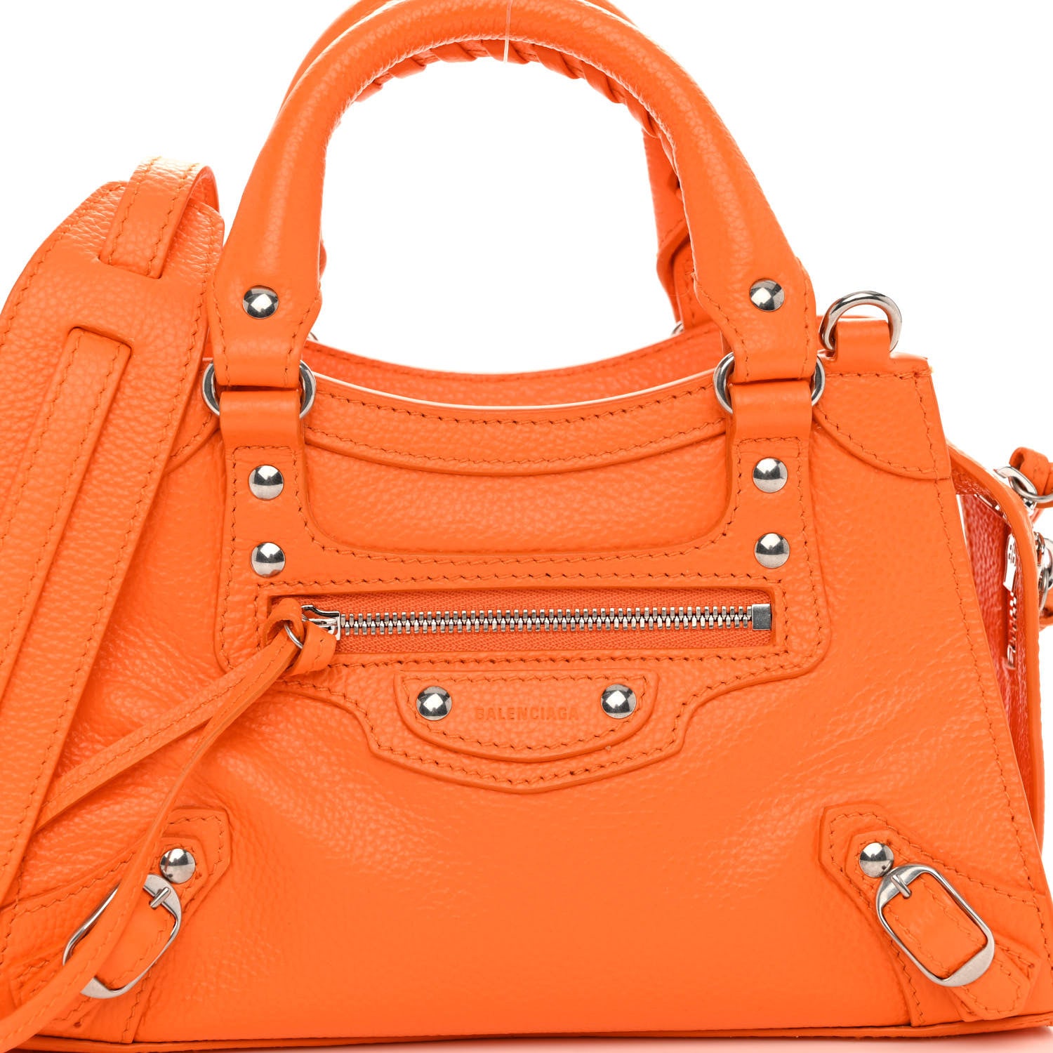 Balenciaga Grained Calfskin Neo Classic Silver Hardware Mini City Pop Orange 7 of 9