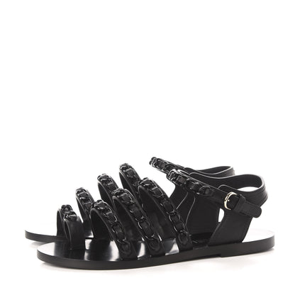 Chanel Calfskin Chain Flat Sandals 38 Black 3 of 9