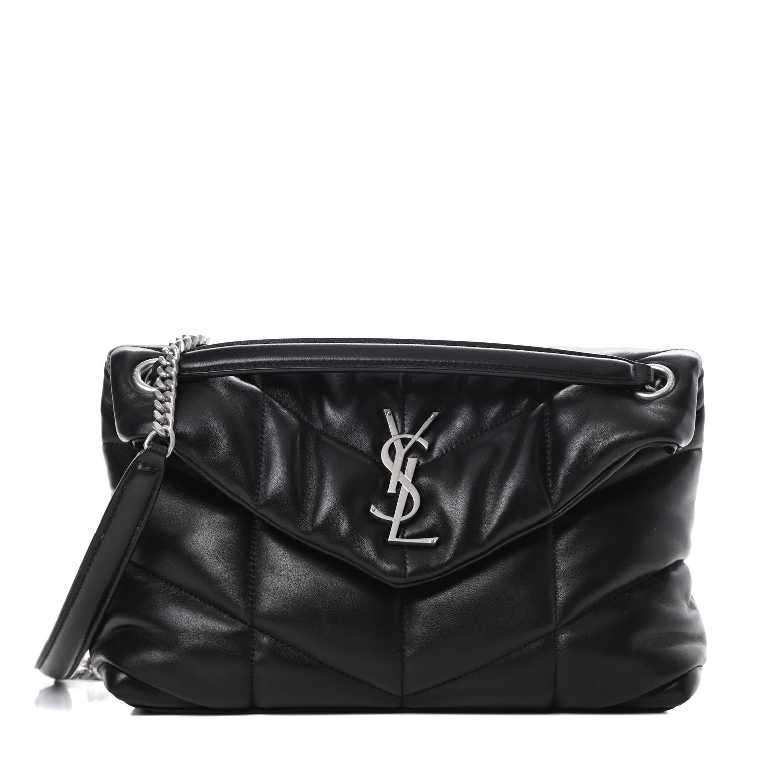 Saint Laurent Lambskin Quilted Small Loulou Puffer Monogram Chain Satchel Black 1 of 11