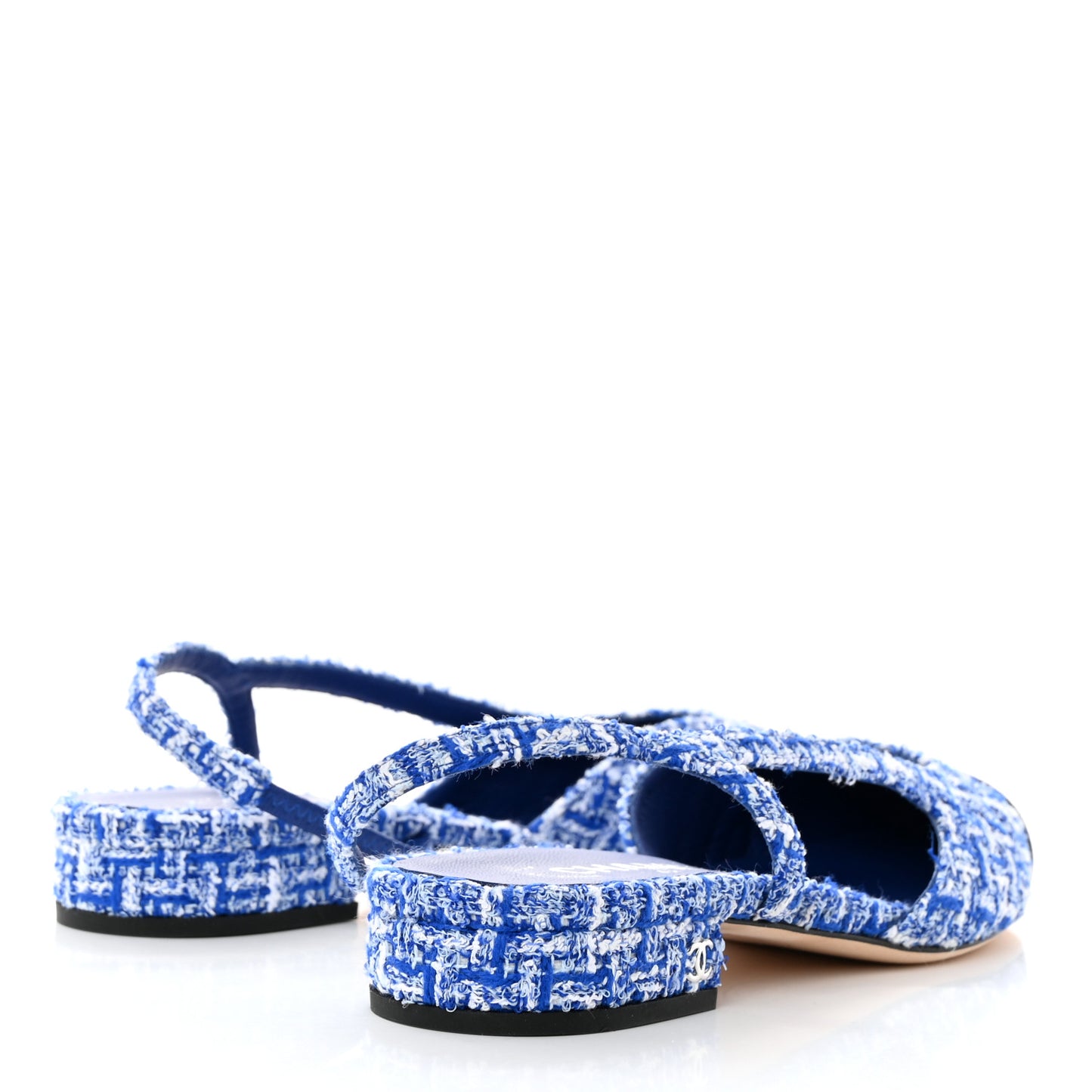 Tweed Cap Toe CC Slingback Flat 39 Blue Black