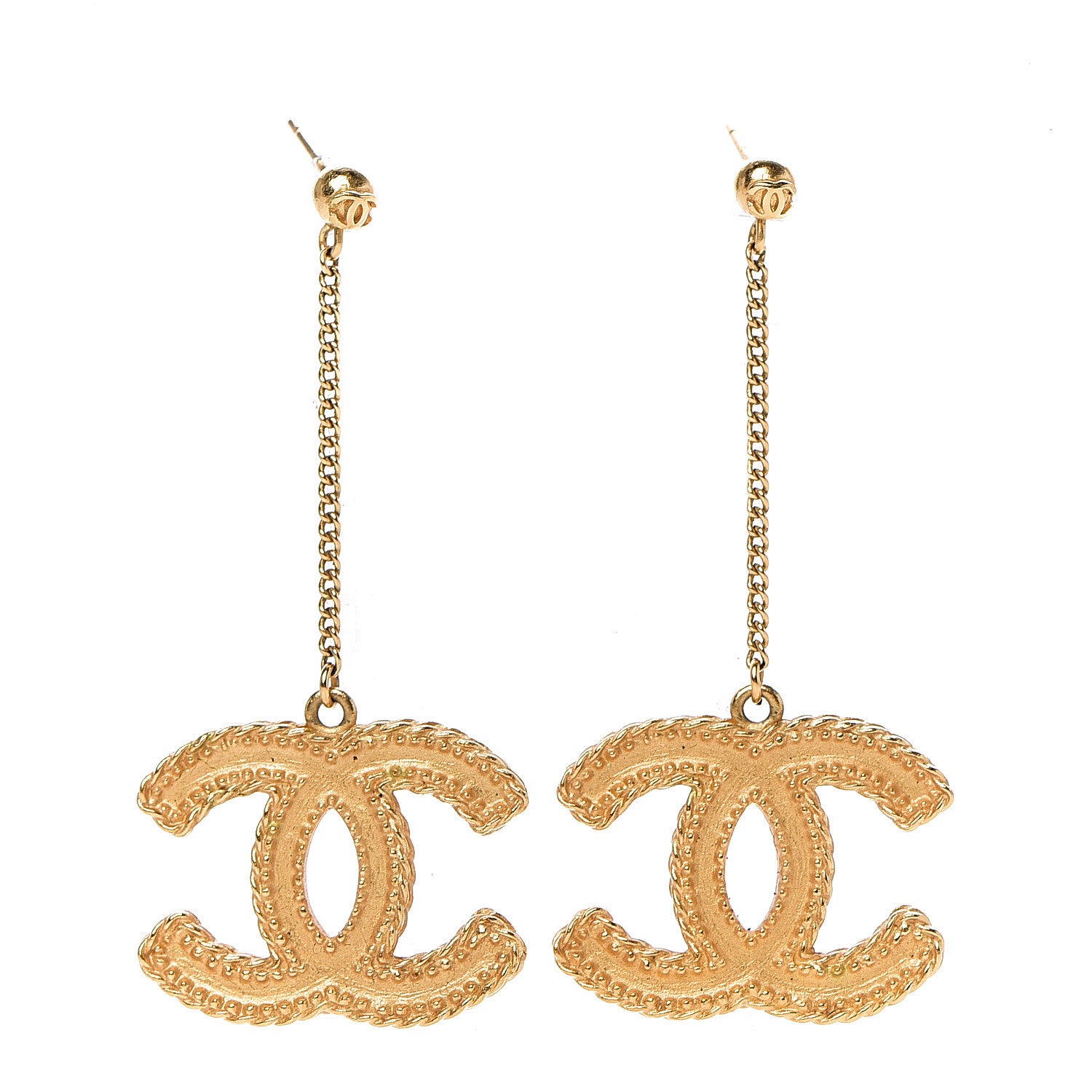 Chanel CC Drop Earrings Matte Gold 1 of 3