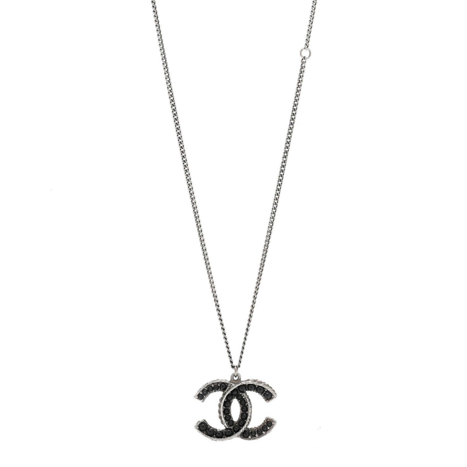 Chanel Resin CC Beaded Pendant Necklace Black Silver 1 of 6