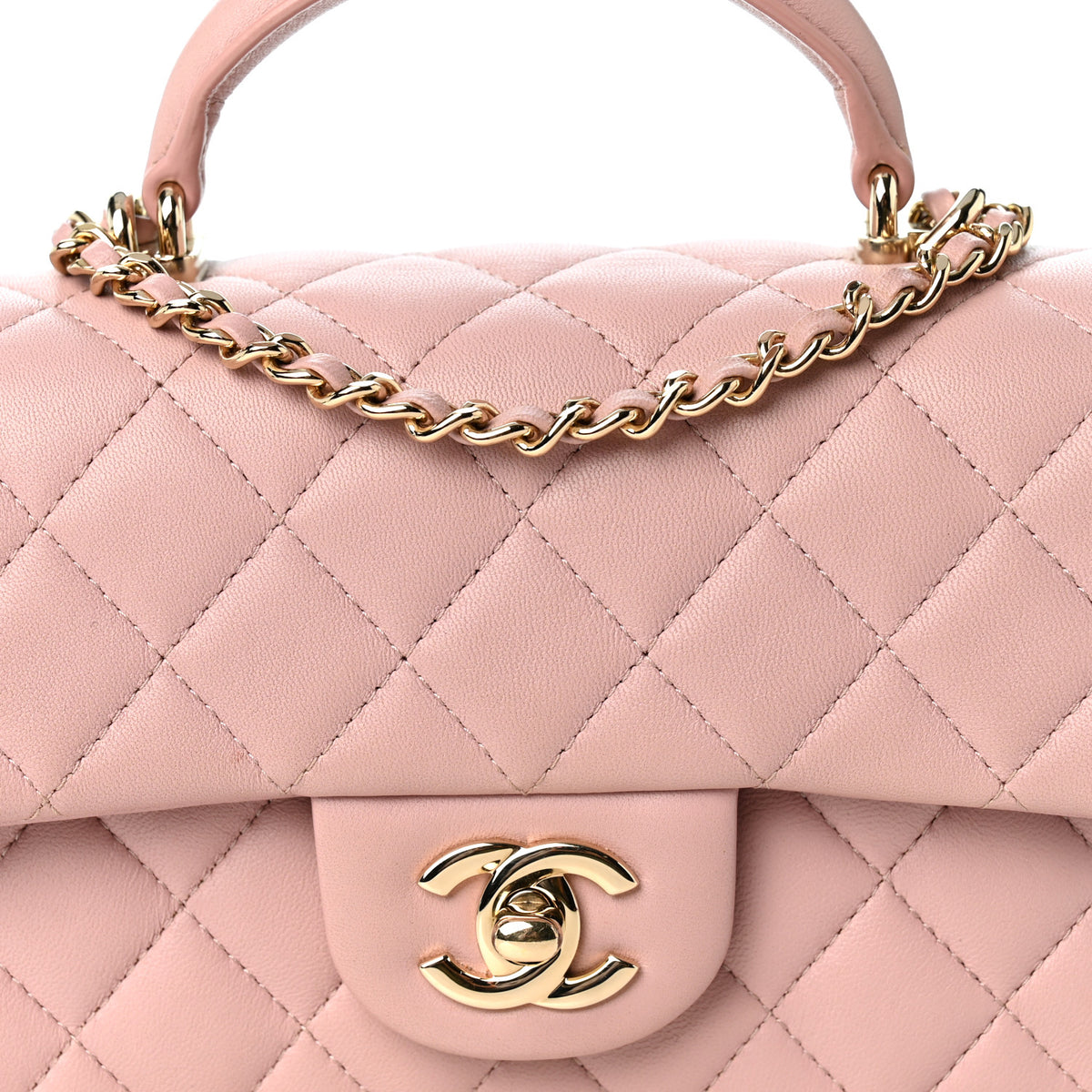 Chanel Lambskin Quilted Mini Top Handle Rectangular Flap Pink 8 of 10