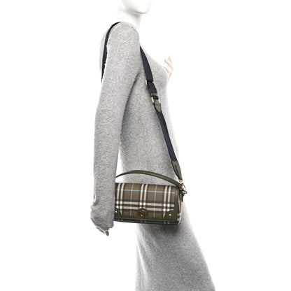 Burberry Coated Canvas Calfskin Vintage Check Note Top Handle Shoulder Bag Olive Green 2 of 11
