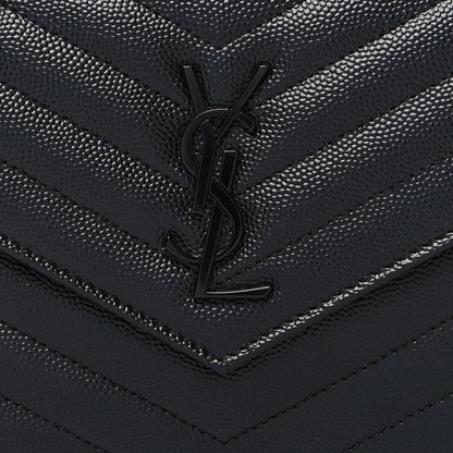 Saint Laurent Grain De Poudre Matelasse Chevron Monogram Monochrome Envelope Chain Wallet Black 9 of 11