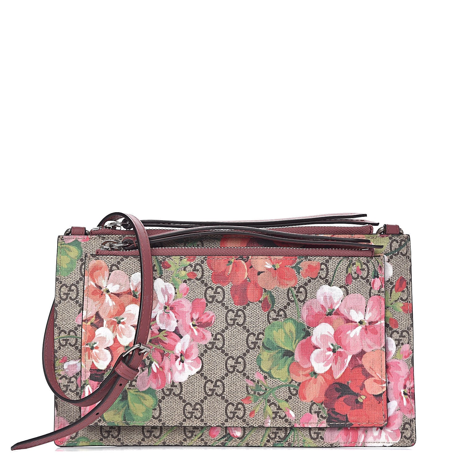 Gucci GG Supreme Monogram Blooms Double Zip Shoulder Bag Beige Multicolor Dry Rose 1 of 11
