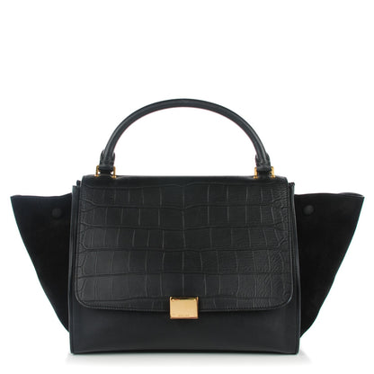 Celine Crocodile Embossed Calfskin Suede Medium Trapeze Black 1 of 7