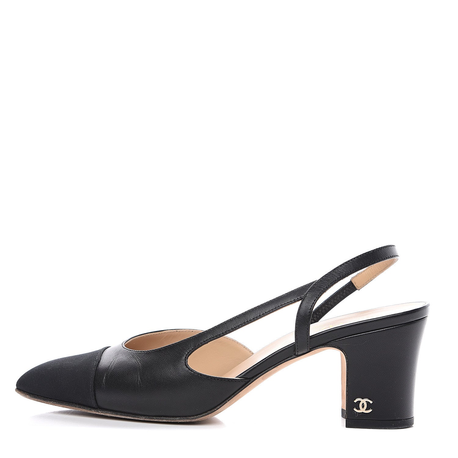 Chanel Goatskin Grosgrain Cap Toe CC Slingback Sandals 38 Black 1 of 10
