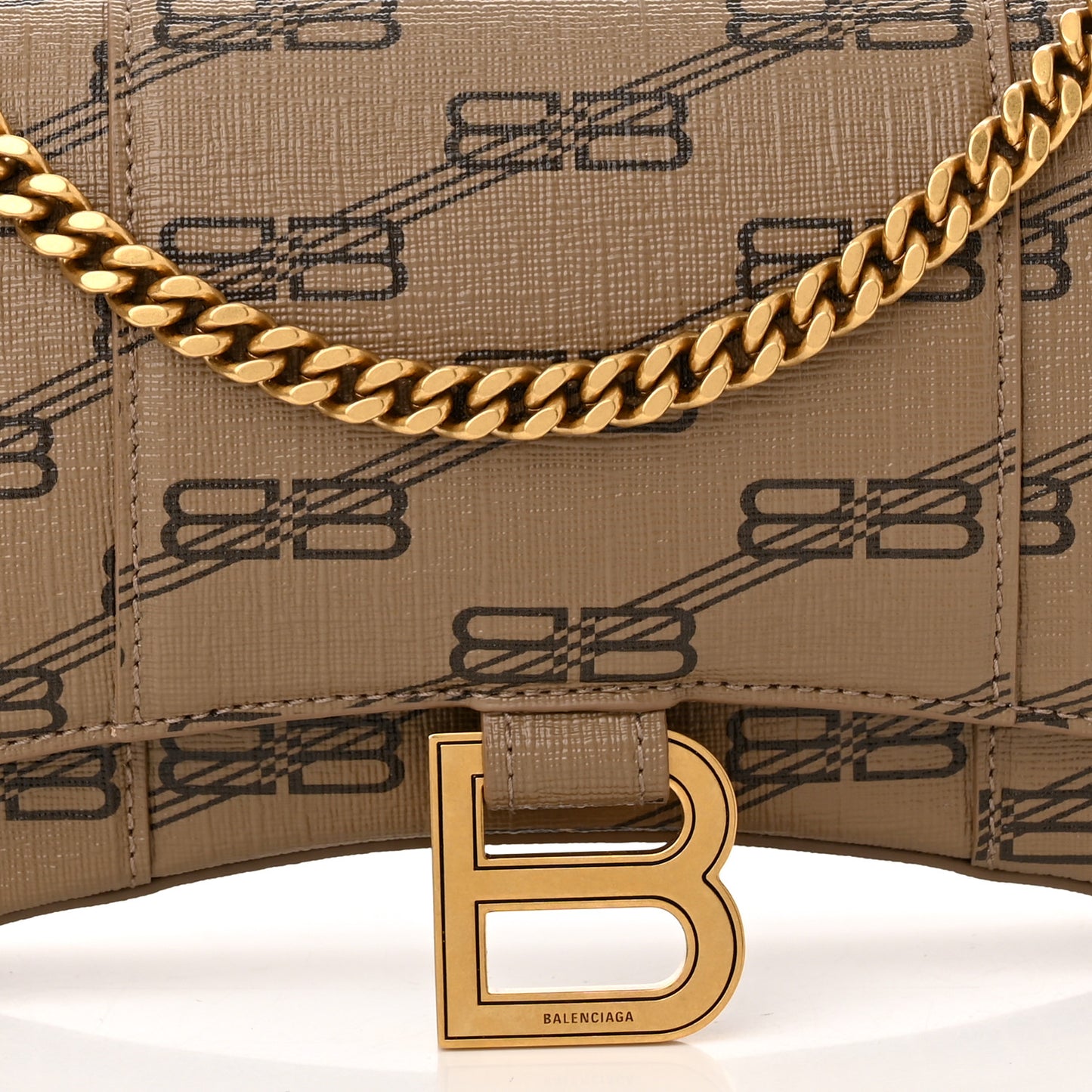 Coated Canvas BB Monogram Hourglass Chain Bag Beige Brown