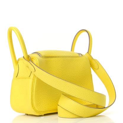 Hermes Taurillon Clemence Mini Lindy 20 Lime 3 of 15