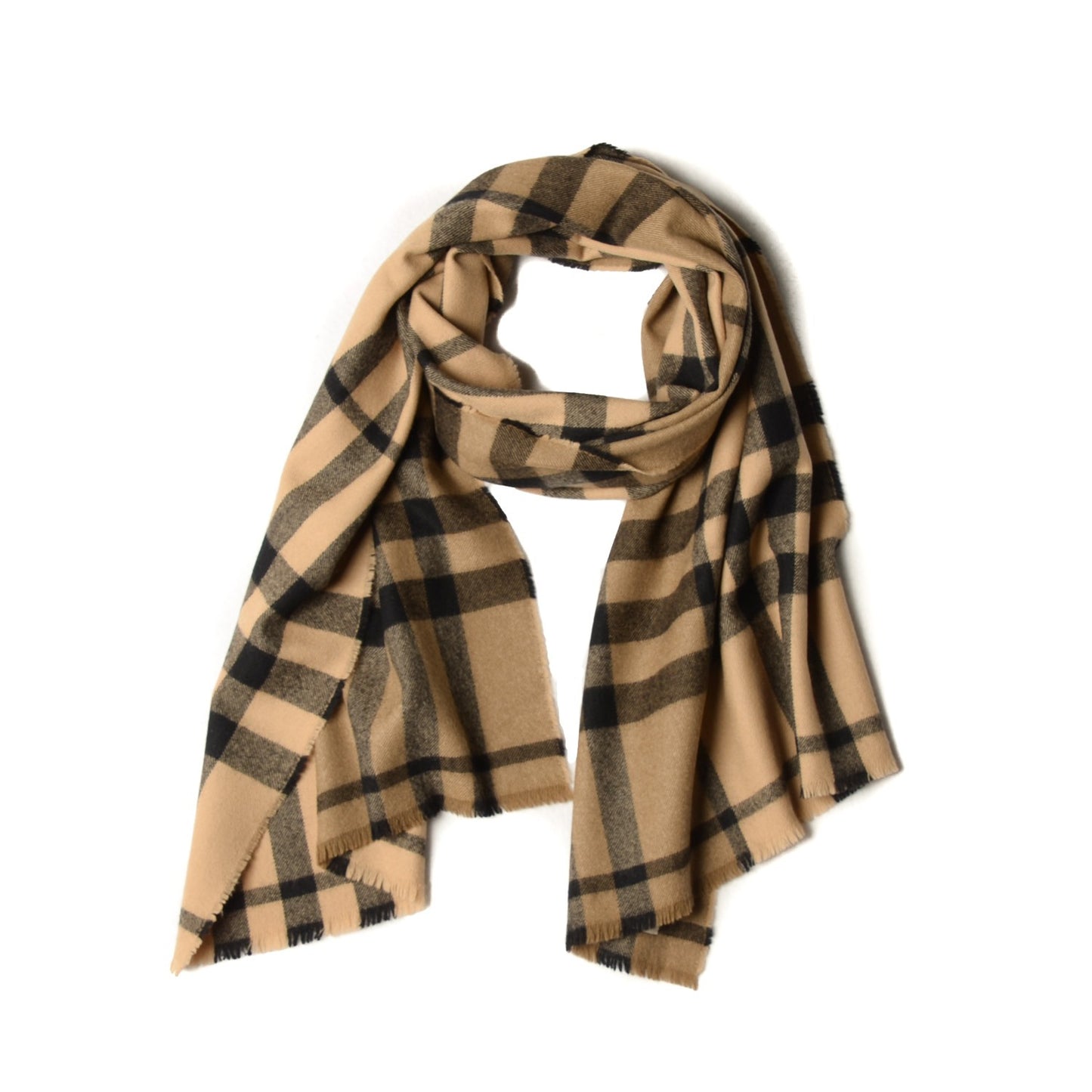 Wool Giant Check Scarf Beige