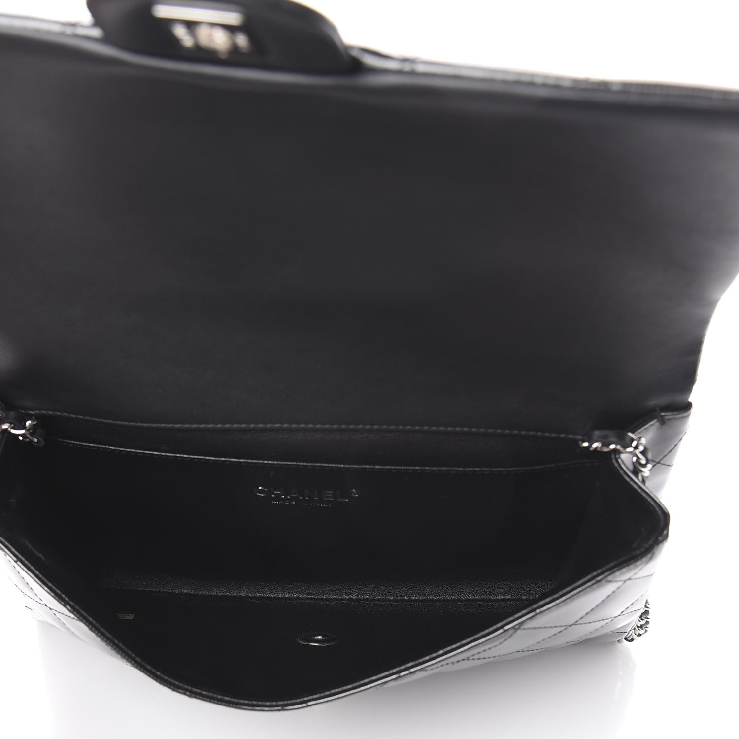Chanel Striated Patent Quilted Clutch With Chain Flap Black 4 of 8
