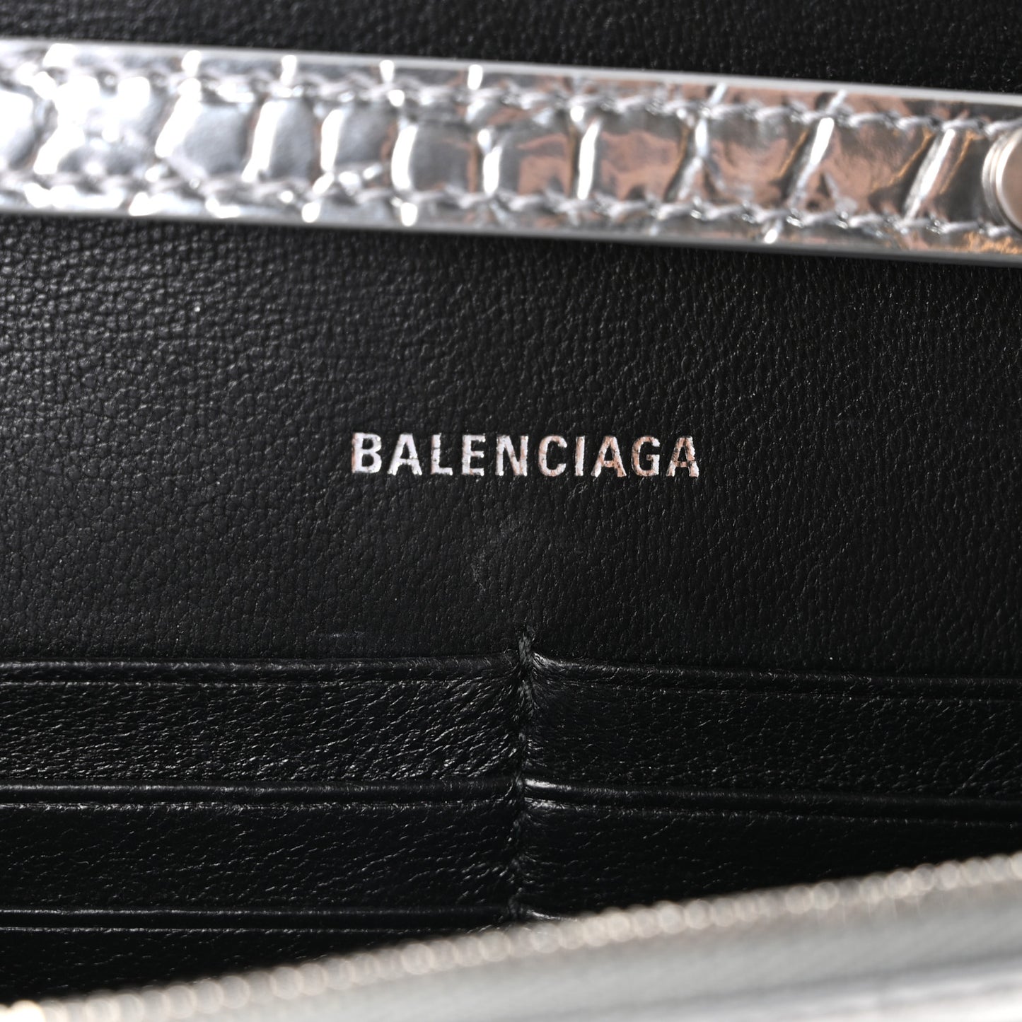 Metallic Calfskin Crocodile Embossed Hourglass Chain Bag Silver
