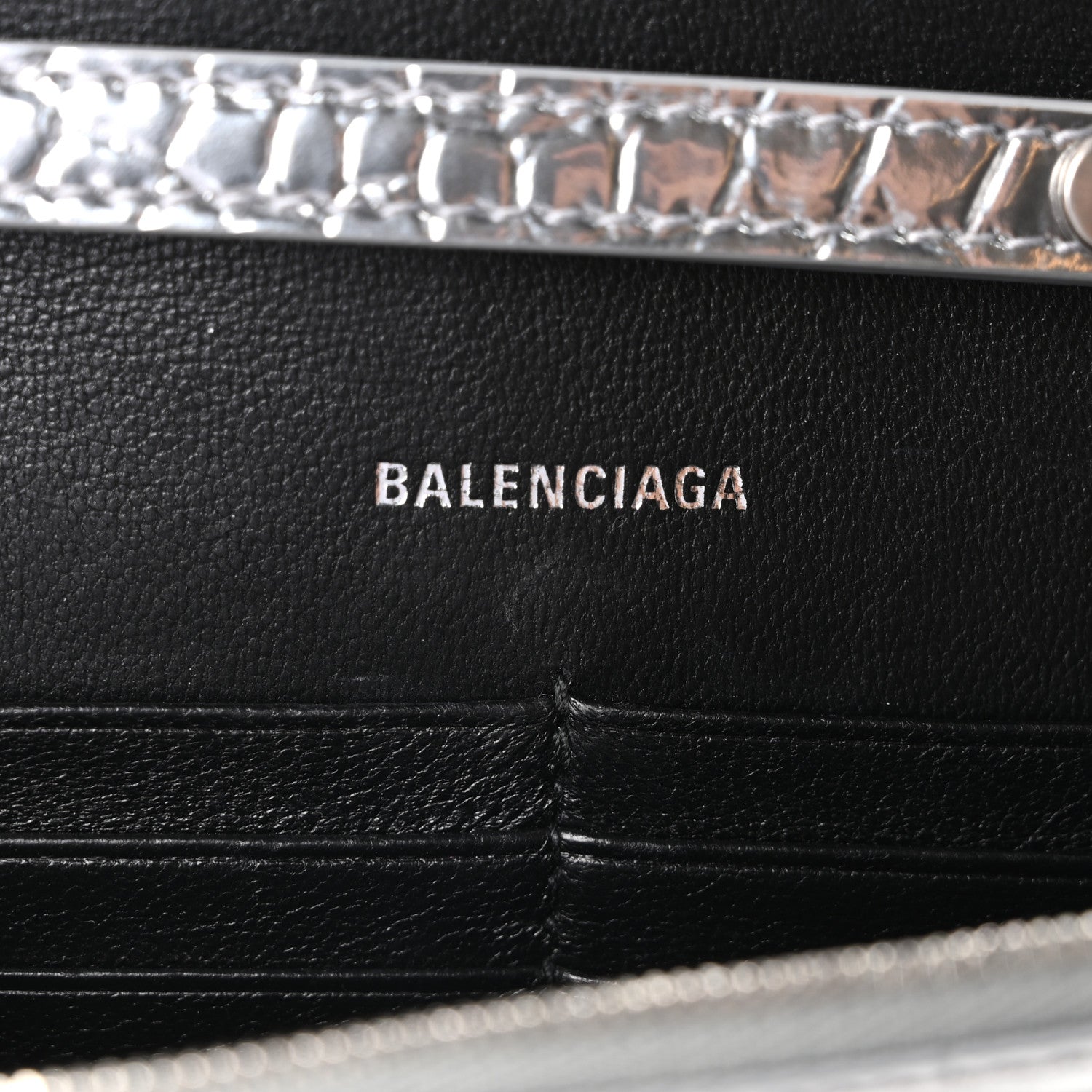 Balenciaga Metallic Calfskin Crocodile Embossed Hourglass Chain Bag Silver 6 of 9