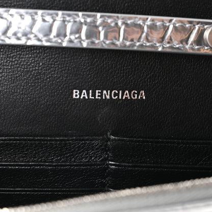 Balenciaga Metallic Calfskin Crocodile Embossed Hourglass Chain Bag Silver 6 of 9