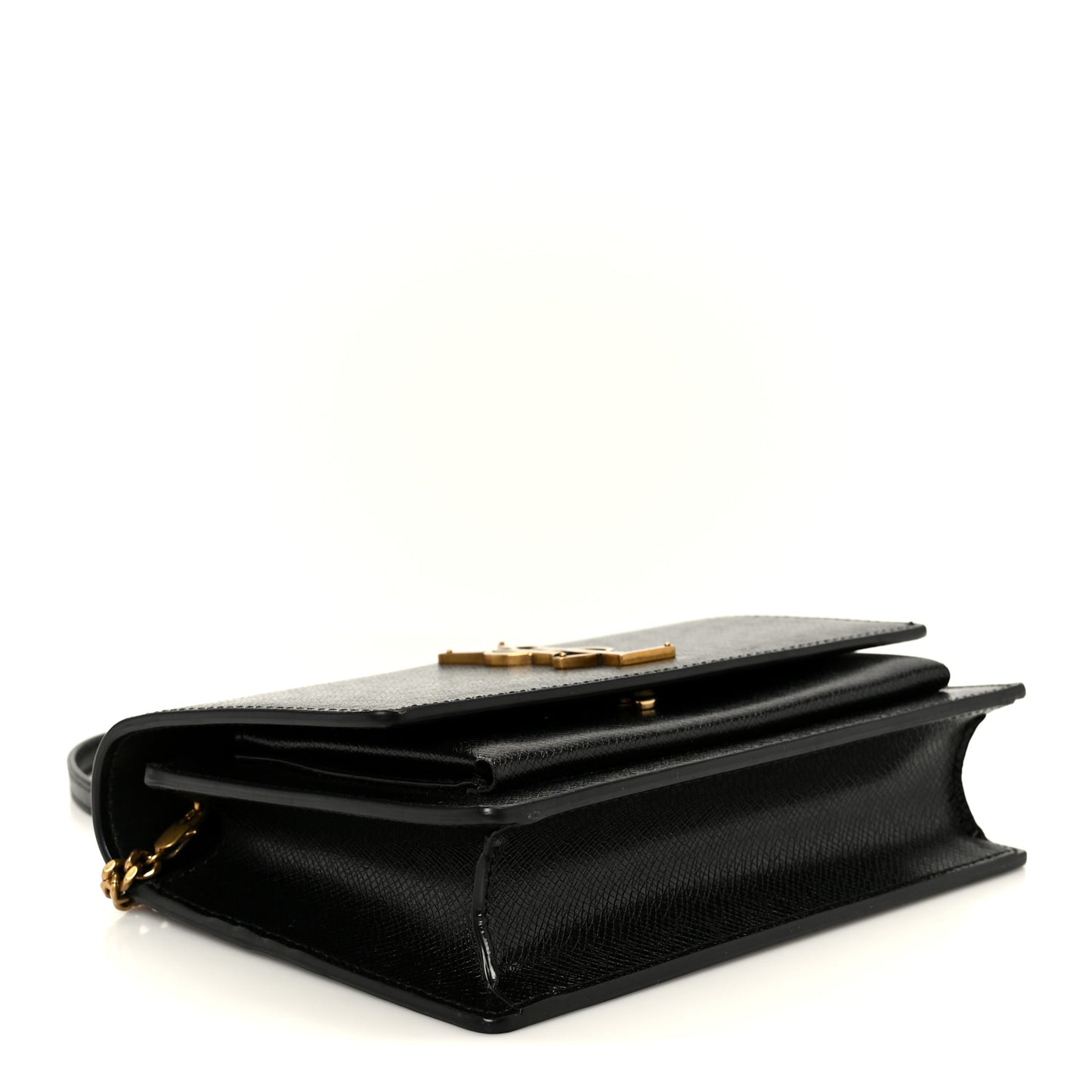 Coated Bark Calfskin Sunset Chain Wallet Black
