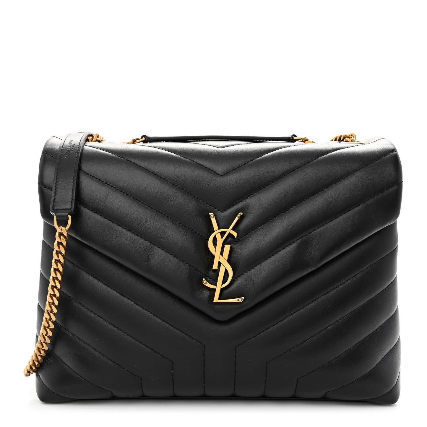 Calfskin Y Quilted Monogram Medium Loulou Chain Satchel Black