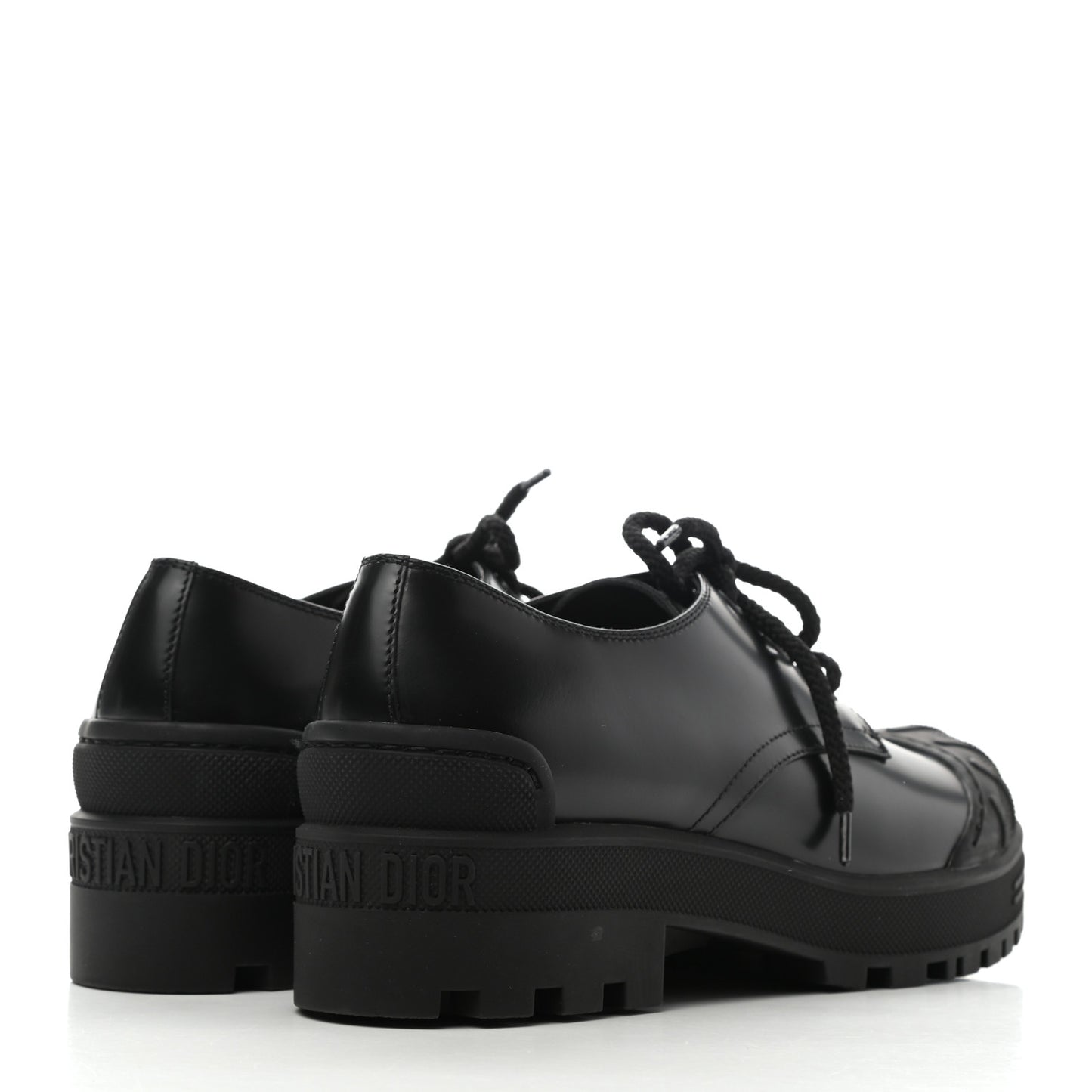 Brushed Calfskin Rubber Dioriron Derby Flat Shoes 8 Black